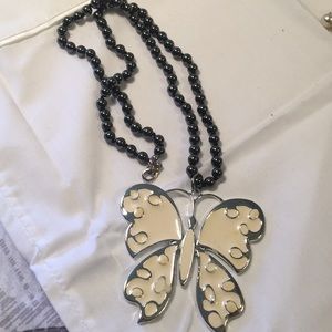 Vintage PL enamel butterfly pearl necklace